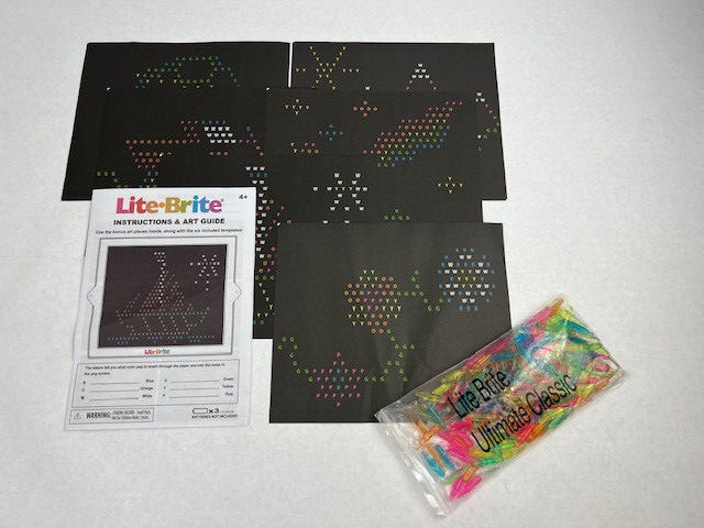 Lite Brite Replacement Instructions + Lite Pegs + 6 Overlay Sheets Parts Only