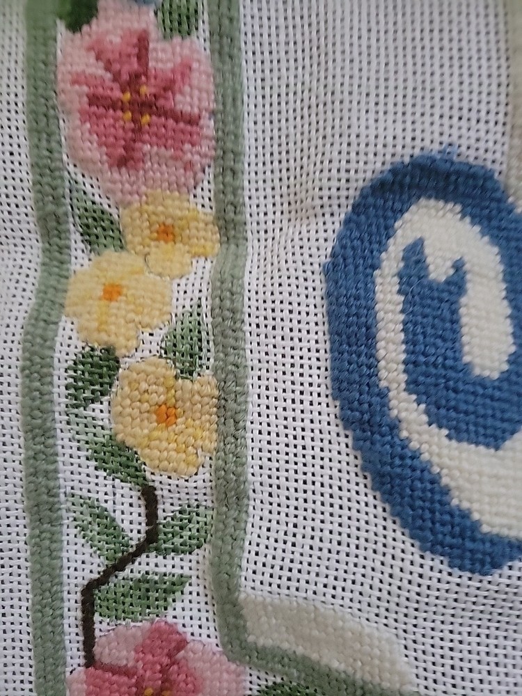 Initial M partially Complete Needlepoint Canvas 16" Pillow Size