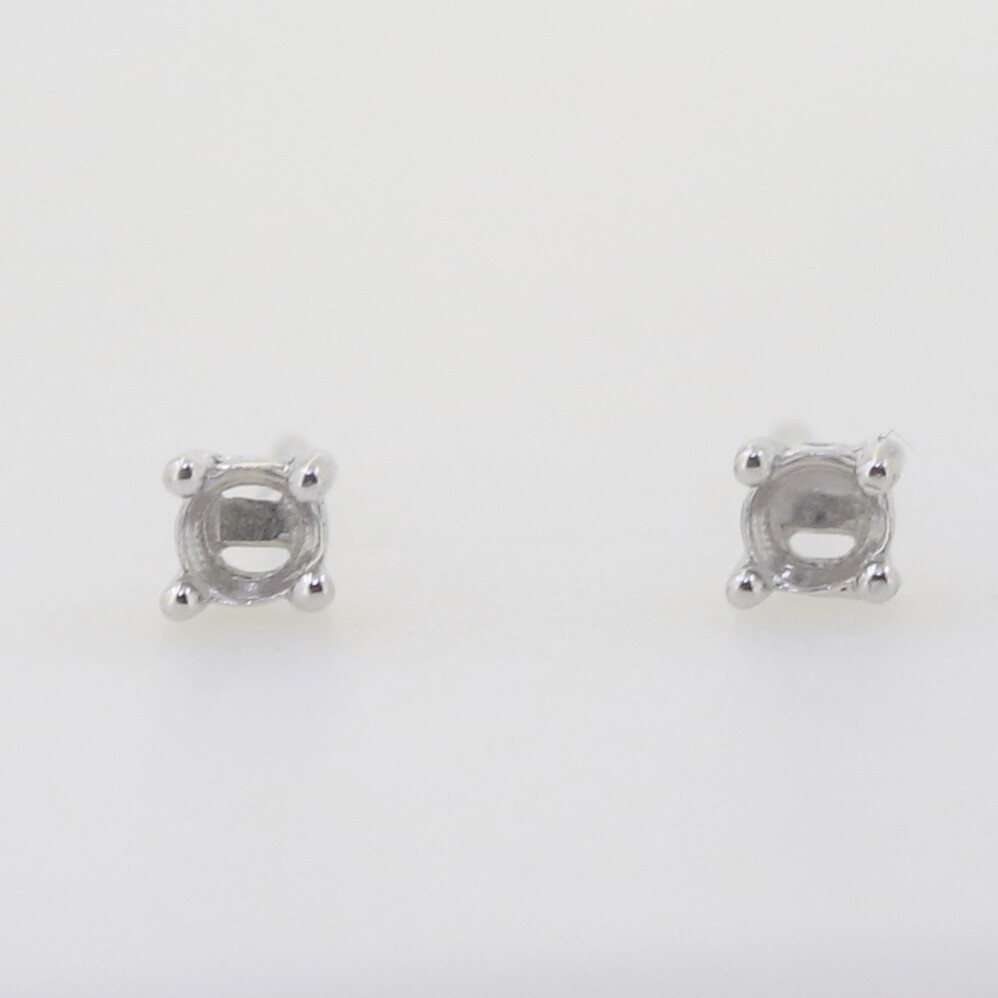 Sterling Silver Semi Mount Earrings Stud Setting Round RD 3x3mm