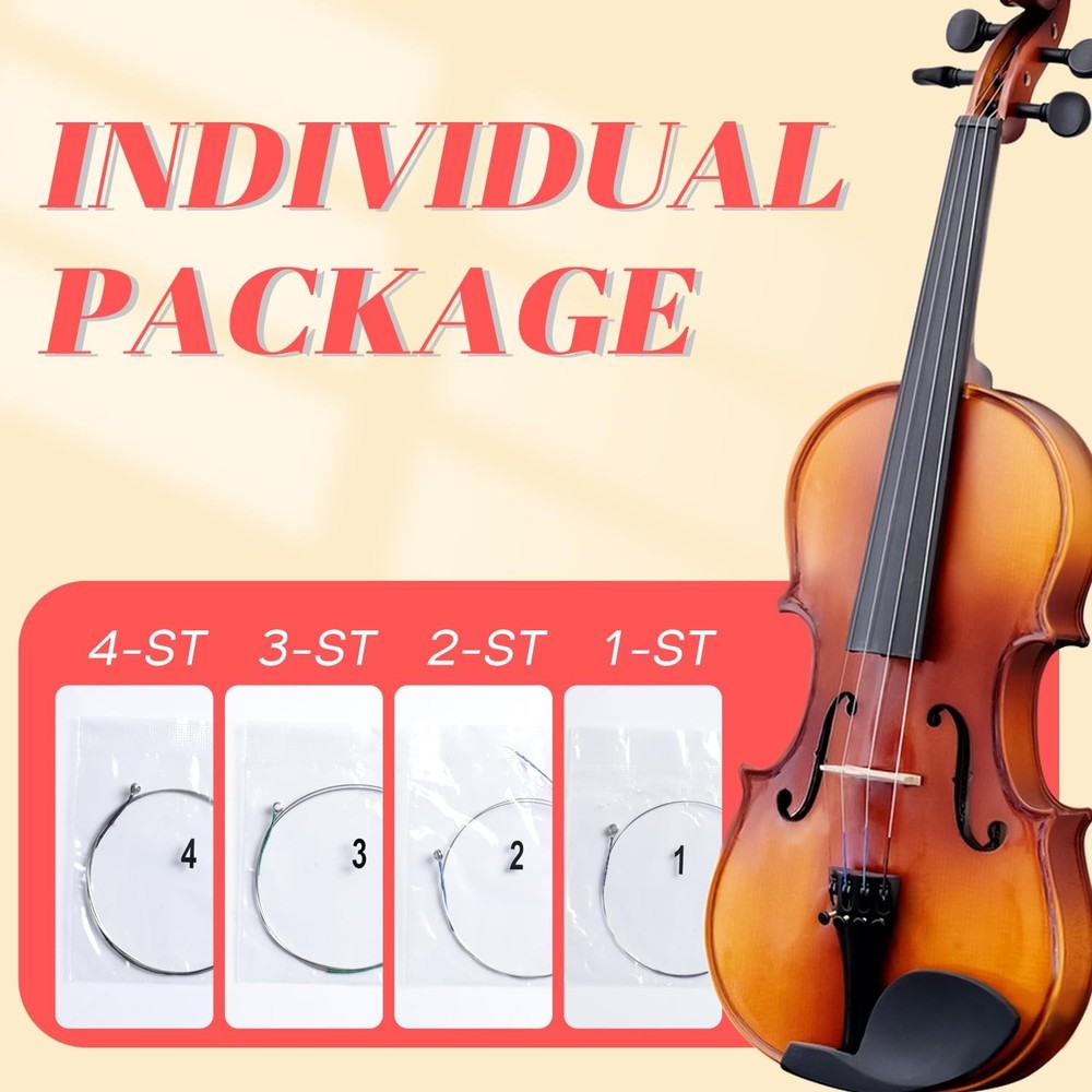 Fansjoy Violin Strings Full Set(G-D-A-E), Universal Steel Strings for 4/4 3/4 Si