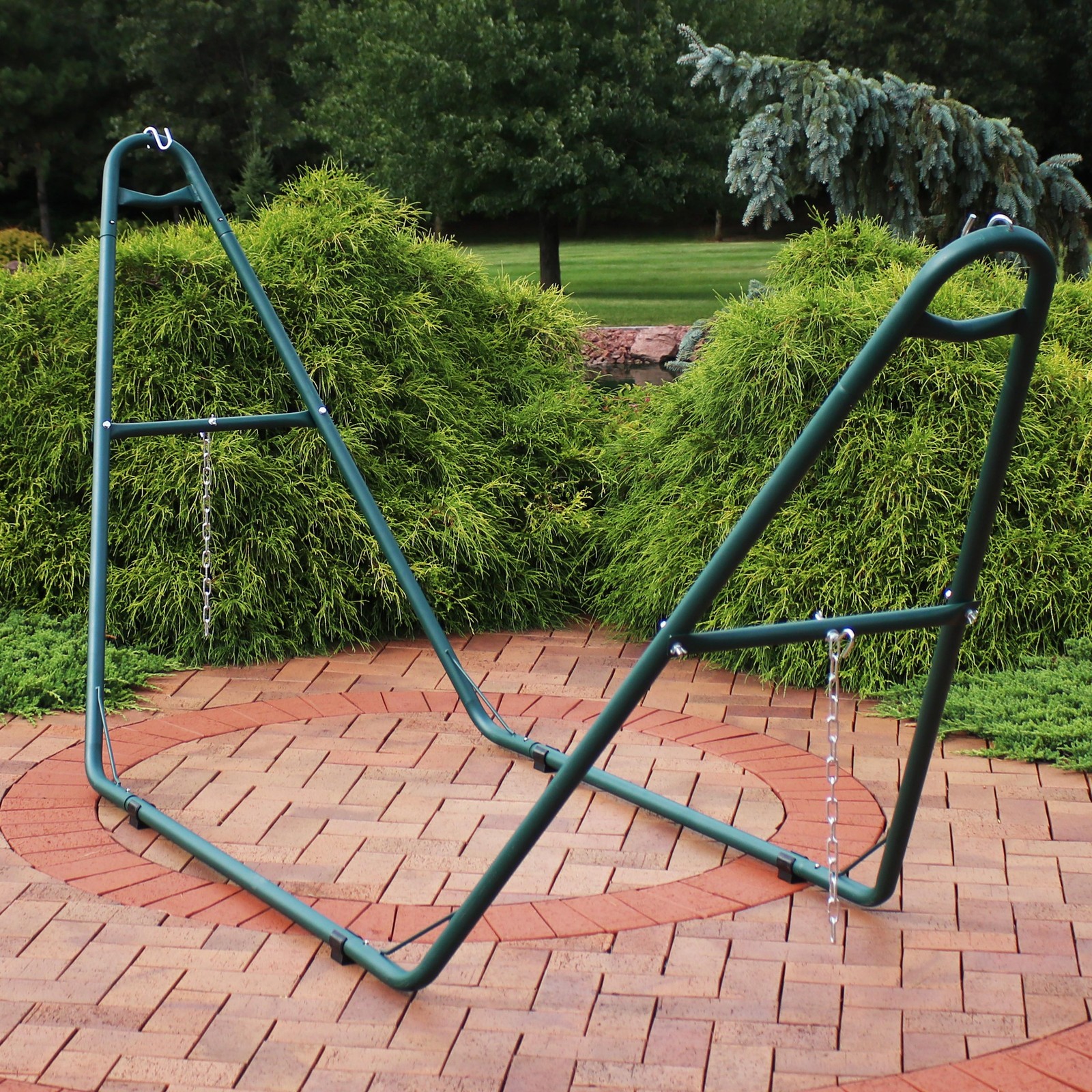 Powder-Coated Steel Universal Hammock Stand - Green - 124 in by Sunnydaze