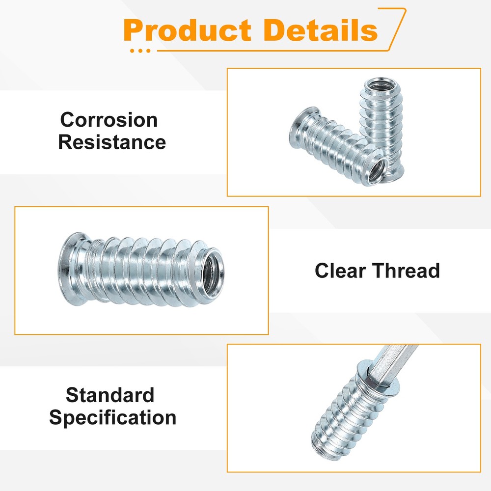 25 Pcs Threaded Insert for Wood, 1/4" - 20 Threaded Studs 25mm Length, Silver