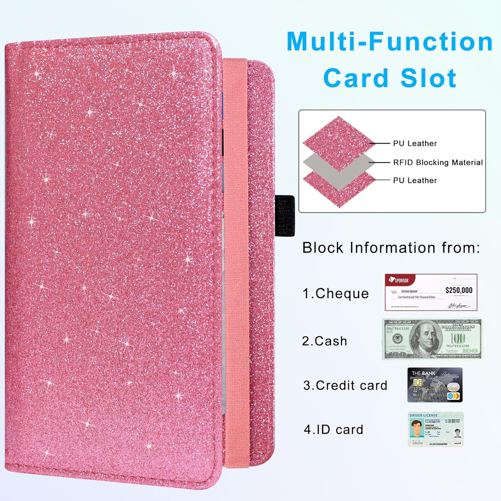 Checkbook Cover, Leather RFID Blocking Check Book Wallet, Protective Premium Bus