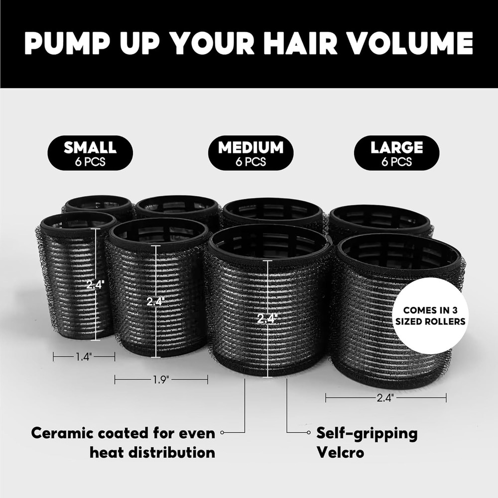 HYOUJIN 18Pc Self-Grip Ceramic Ionic Thermal Rollers Set for Salon-Quality