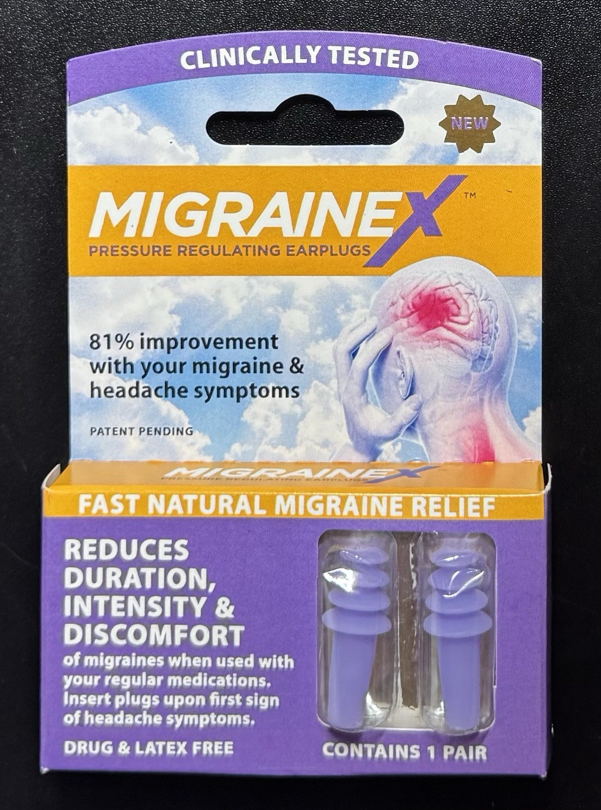 Migraine X Pressure Regulating Earplugs, Fast Natural Migraine Relief, 1 Pair￼