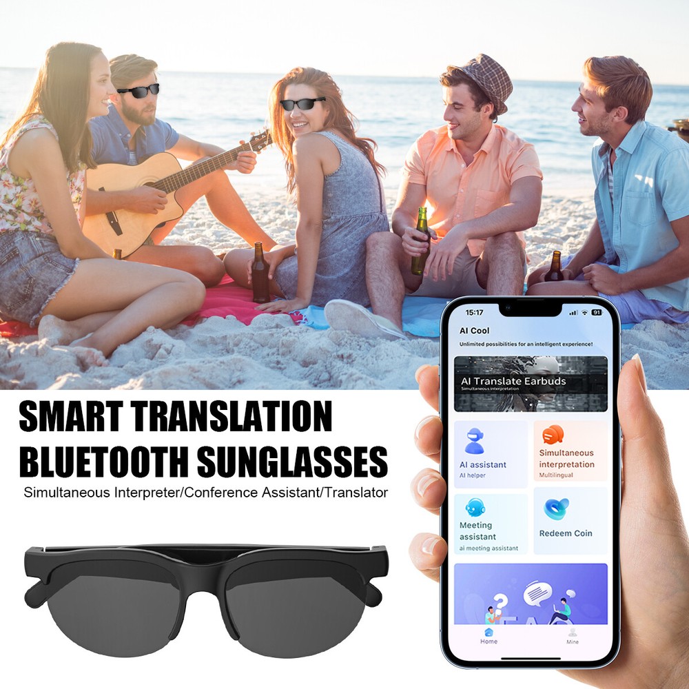 Wireless AI Language Smart Translator Glasses Headphone 144 Language Translation