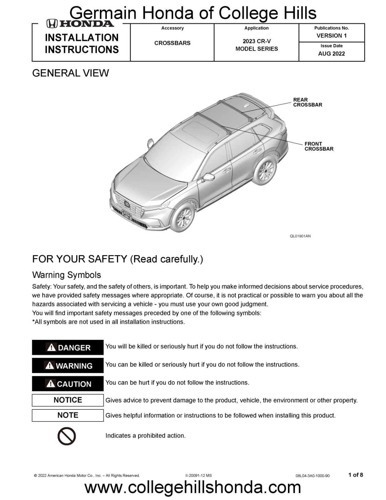 2023-2025 Genuine Honda CR-V Cross Bars OEM! NEW! 08L04-3A0-100