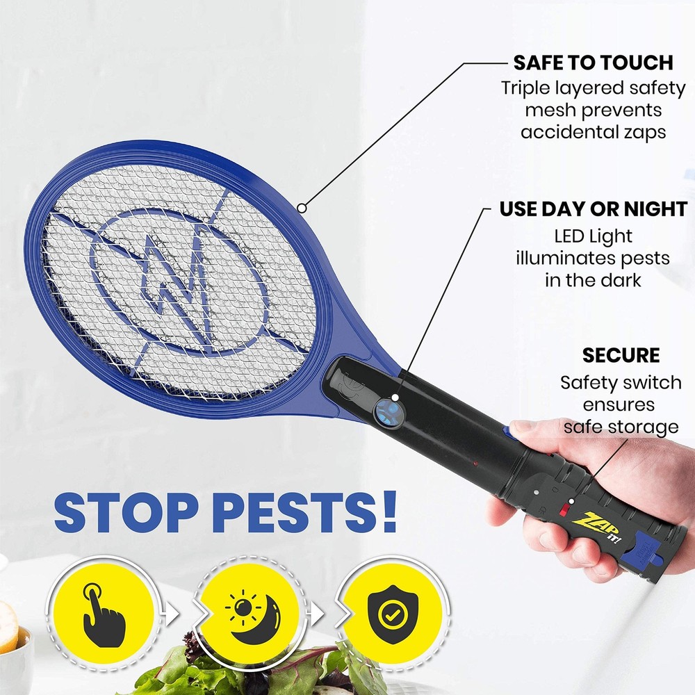 ZAP IT! Bug Zapper Rechargeable Bug Zapper Racket, 4,000 Volt, USB Charging C...