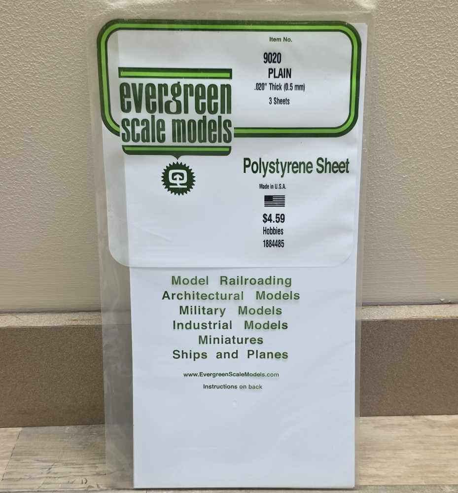 Evergreen Scale Models Polystyrene Sheet 9020 Plain 0.020" (0.5mm) 3 Sheets