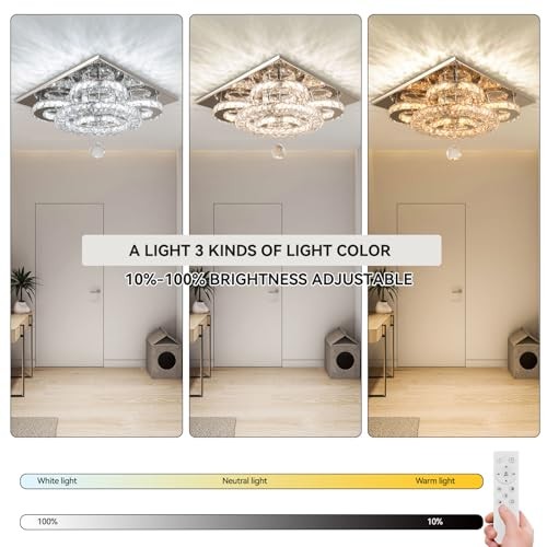 Modern 5-Ring Crystal Ceiling Light, 13.3" Dimmable LED Flush WCY Dimmable