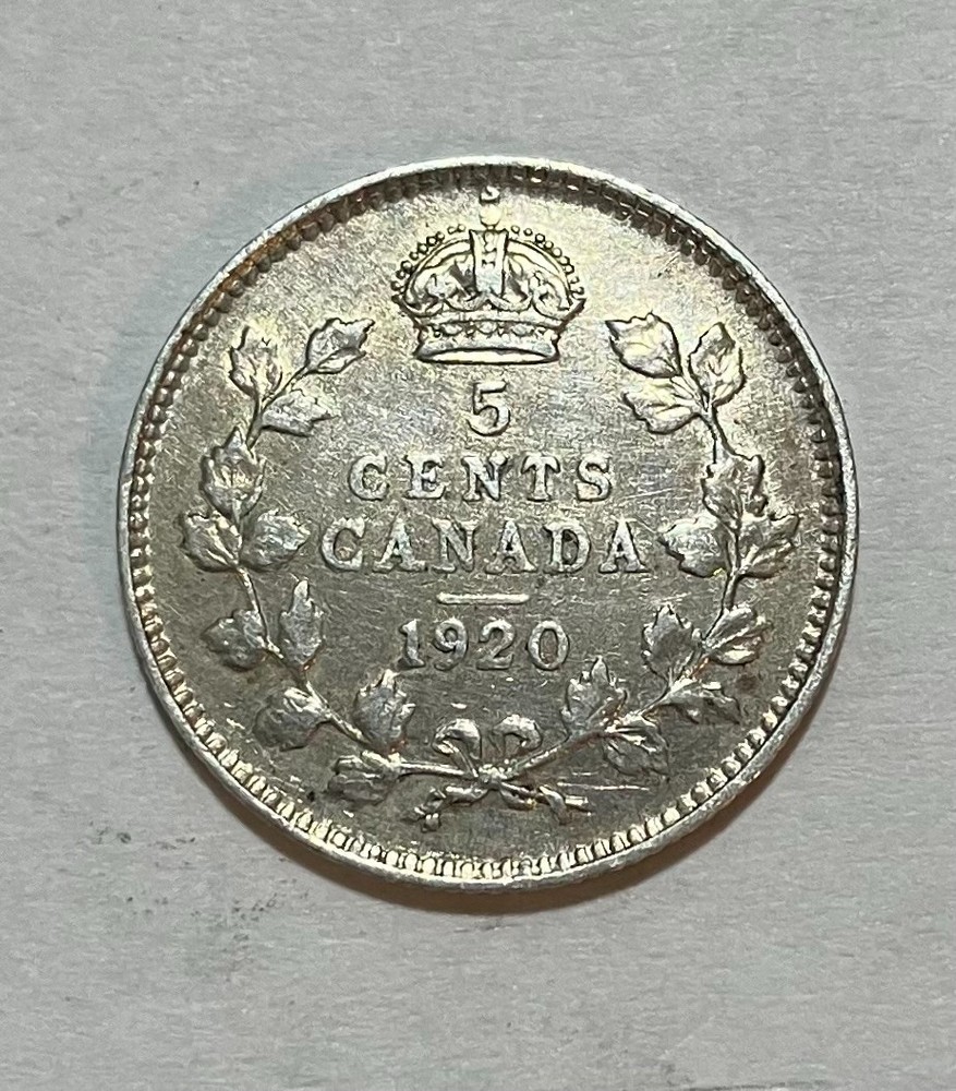 1920 Canada Silver 5 Cents