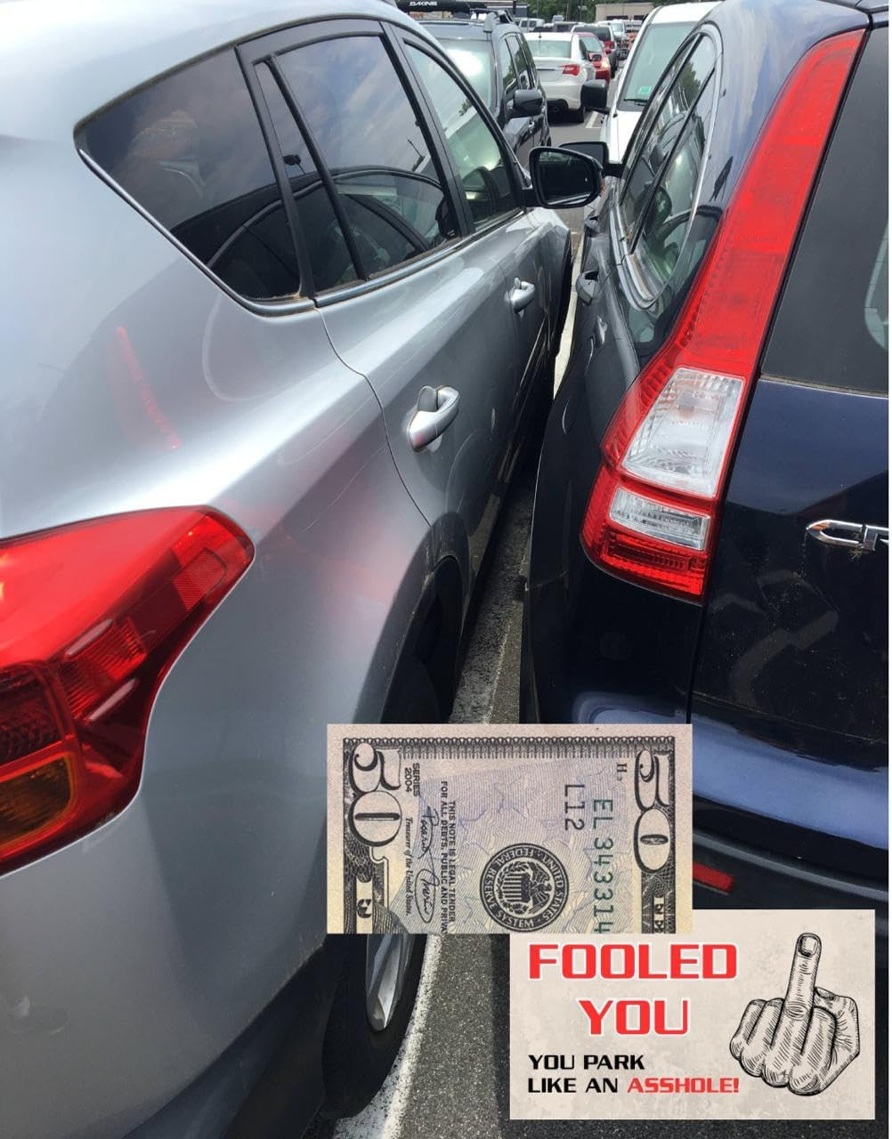 You Park like an A-Hole Bad Parking Prank Cards Look like $50 Money from a Dista