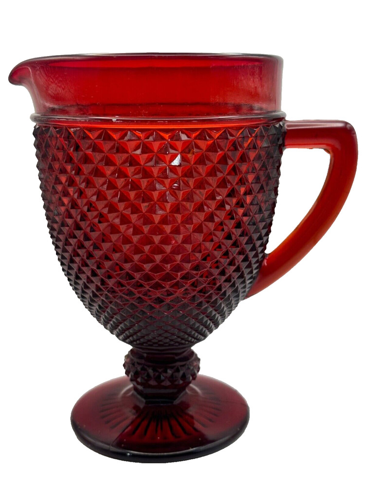Vintage Barware Kitchen Ruby Red Diamond Point Pitcher MCM Deco Design