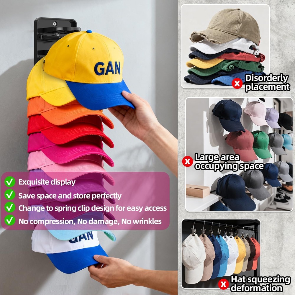 Spring Clip Hat Organizer for Baseball Caps – 2 Pack, Wall Hat Rack for Do