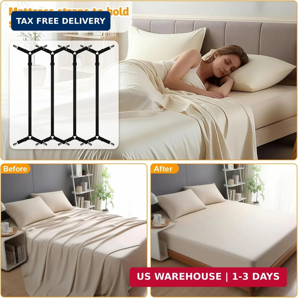 Bed Sheet Straps, 4Pcs Elastic Adjustable Bed Sheet Holder Straps, Fitted Sheet