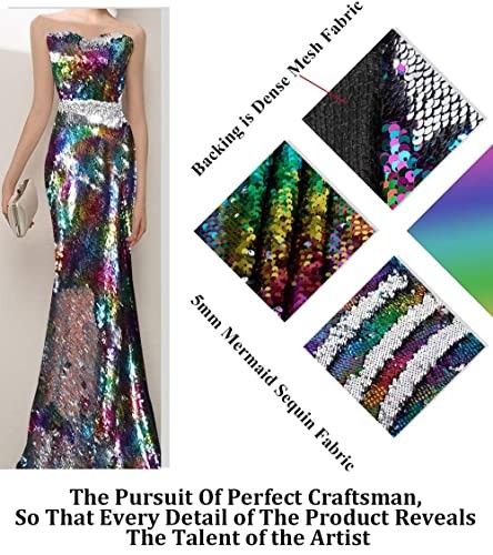 Sequin Fabric Mermaid Fabrics 3 Feet 5mm Glitter 1yard Rainbow to Silver