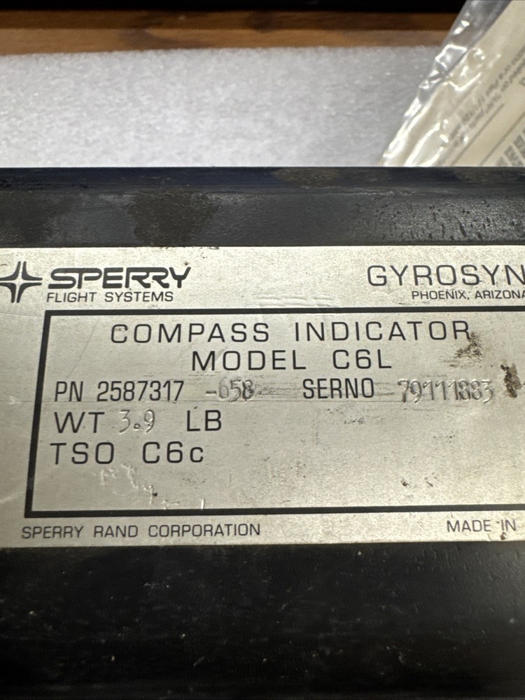 Gyrosyn Compass Indicator Gauge Sperry Flight Systems Model C6L bin12