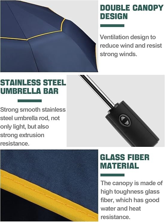 Extra Large Golf Umbrella Automatic Open Folding Windproof Compact Large Doub...