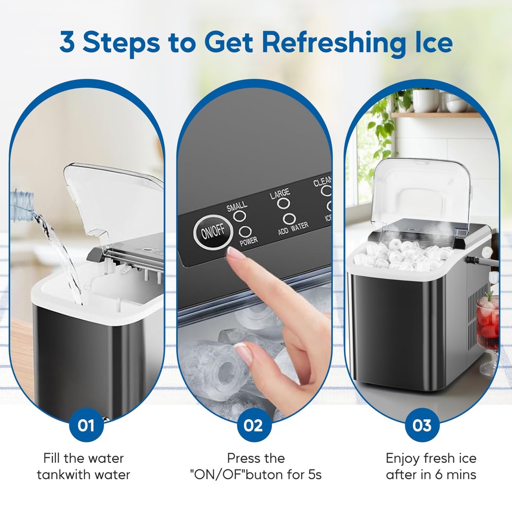 Countertop Ice Maker Machine Self-Cleaning with Scoop Basket & Handle