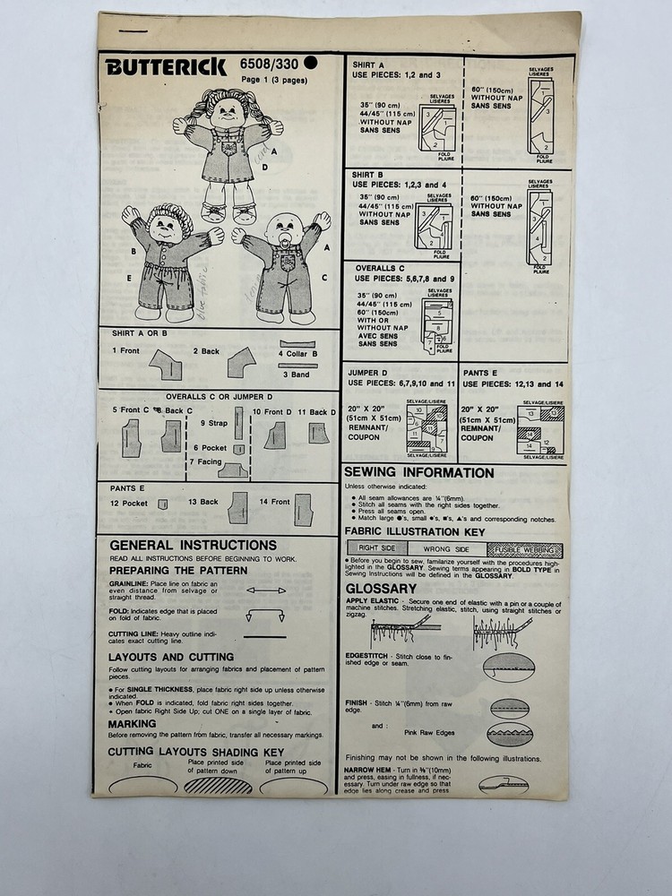 Cabbage Patch Kids Butterick design Lot. A2