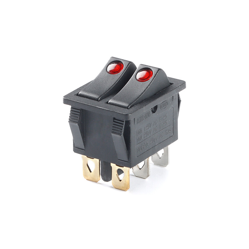 LED Illuminated Rectangular Rocker Switch Red ON-OFF 6 Pin 2 Position 220V KCD6