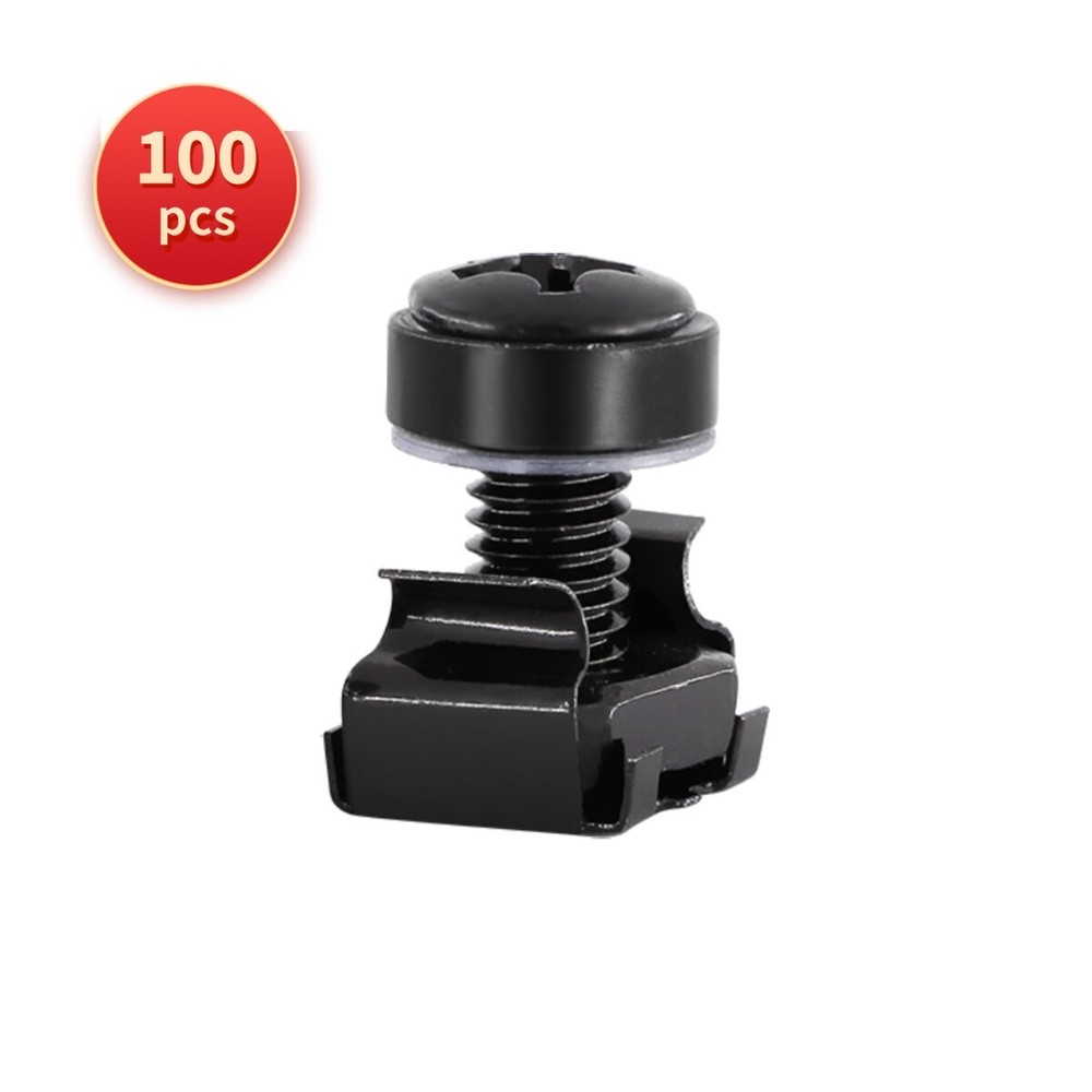 100 pcs M6 Rack Mount Cage Nuts, Screws, & Washers - Square Clips Server