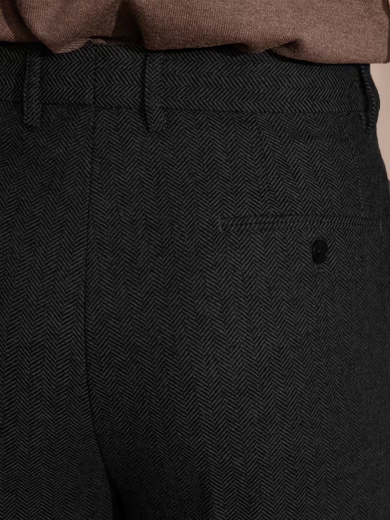 Herringbone Mens Dress Pants Pleated Straight Leg Formal Pants for Work Wedding