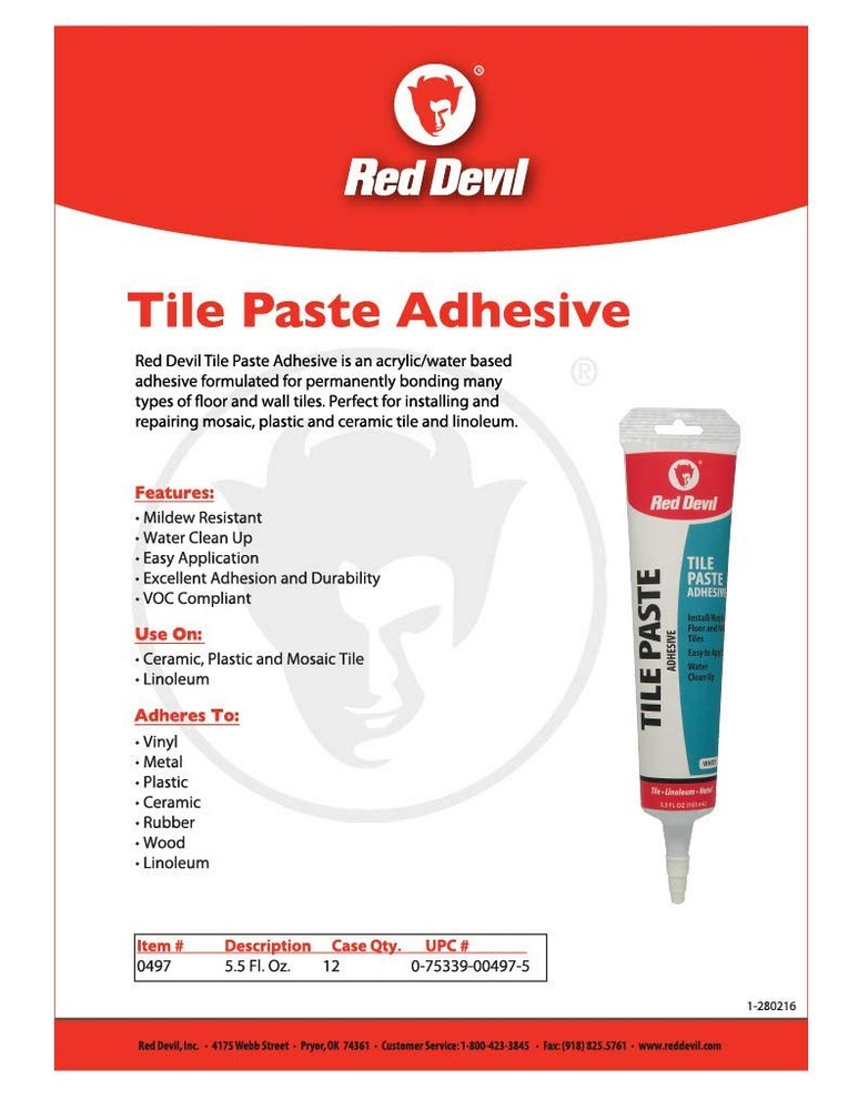 Red Devil 0497 Tile Paste Adhesive 5.5 oz White for Floor and Wall Tiles