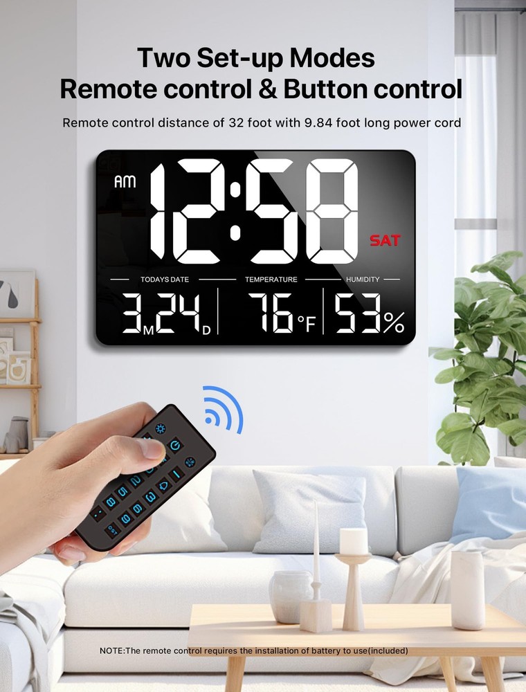 MASHI Digital Clock,13" Large Display Digital Wall Clock, Adjustable Brightne...