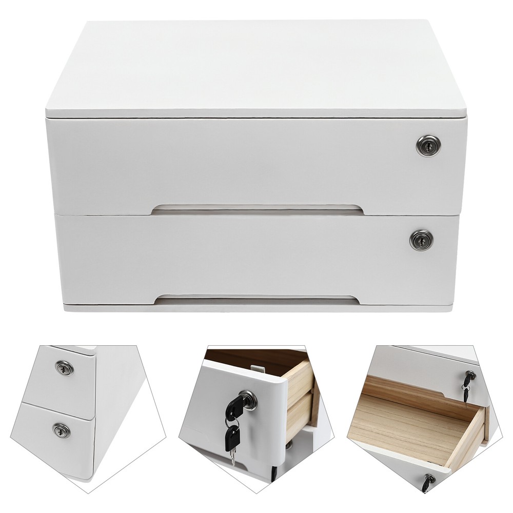 Compact Lockable 2-Drawer Wooden Desktop Storage Cabinet with Keys