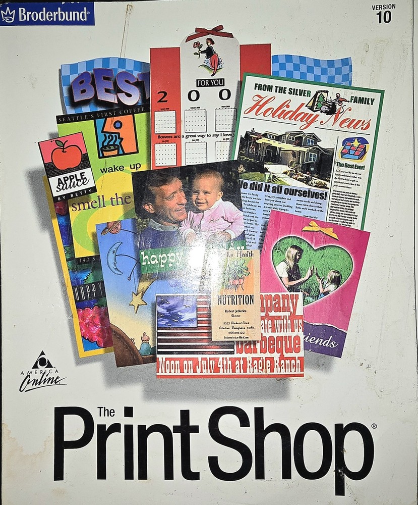 The Print Shop - Broderbund Version 10 AOL - 5 CD's - Install + Program + 3 CD's