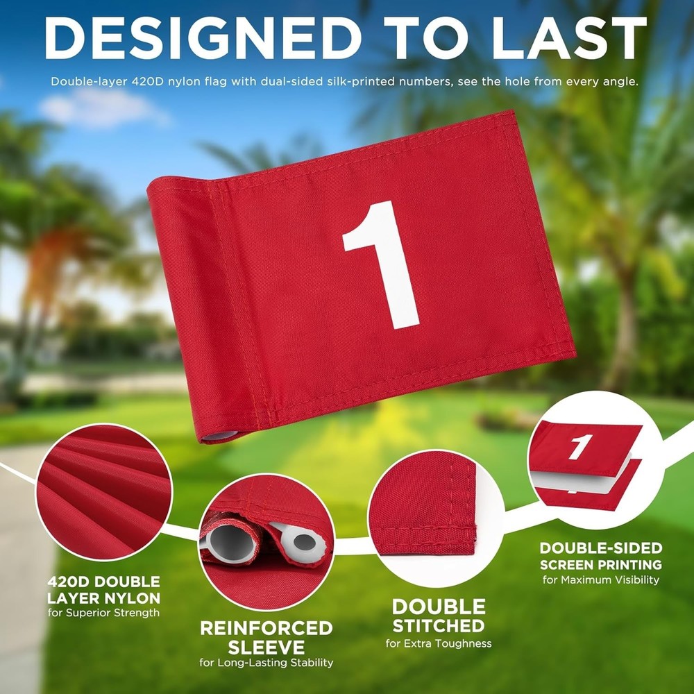 Professional Mini Golf Flagstick Set: Double-Sided Flags with Hole Cup, 4-Pack