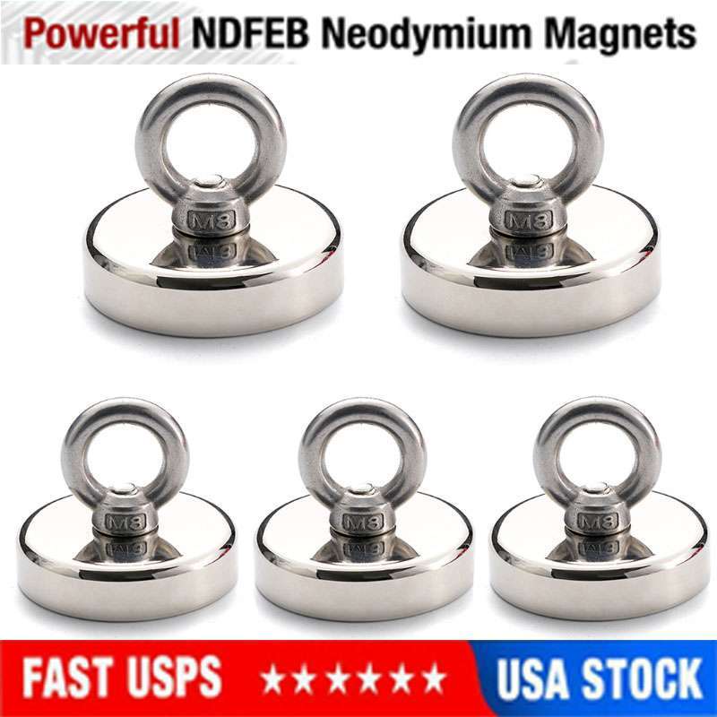 400LBS Neodymium Fishing Magnets Pulling Force Super Strong Round Rare Earth Lot