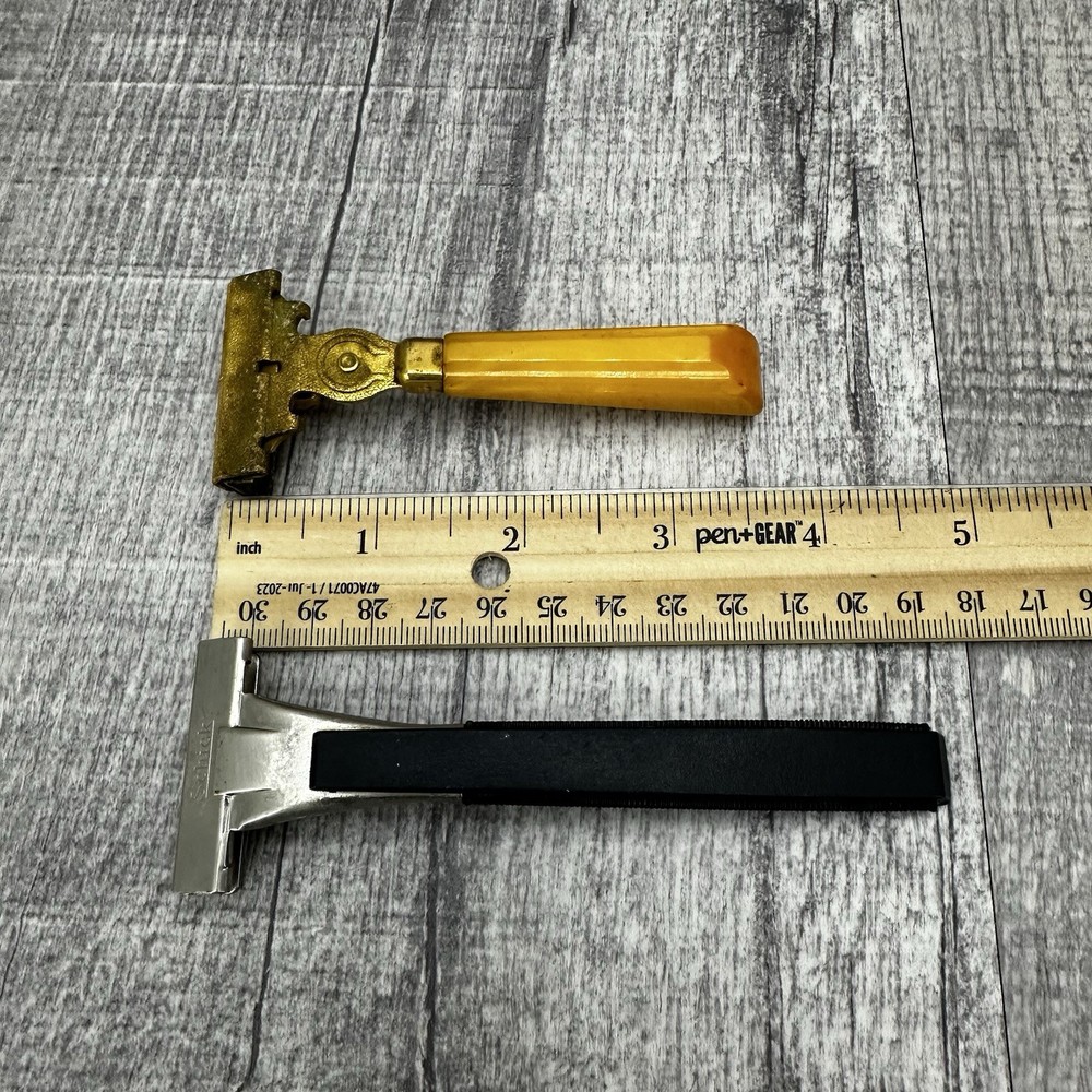 VTG Schick Injector Razor Lot Type E Butterscotch Bakelite Handle & Type L Black