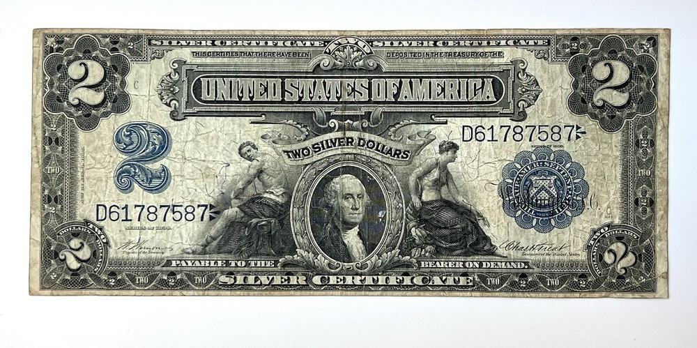 RARE 1899 U.S. Two Dollar Silver Certificate “Mini Porthole” Encapsulated