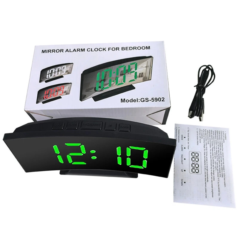 Electronic Alarm Clock Noiseless Design Digital LED Large Display Mirror Clocks
