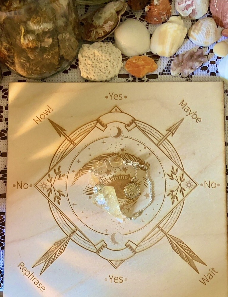 Citrine crystal pendulum and pendulum board