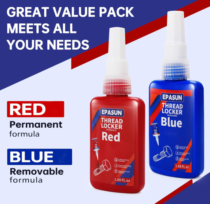 Threadlocker Blue and Red,50mlx2 Thread Lock Medium & Strong Strength Lock Tight