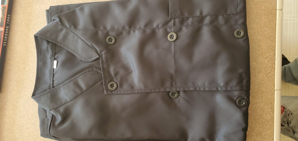 chef jacket shirt black large with side pockets and front