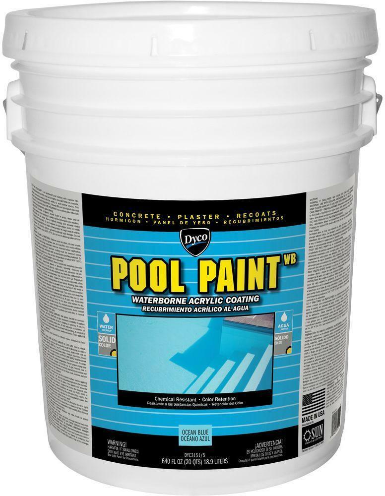 Pool Paint 5 gal Ocean Blue Solid Deck Concrete Semi Gloss Acrylic Self Priming