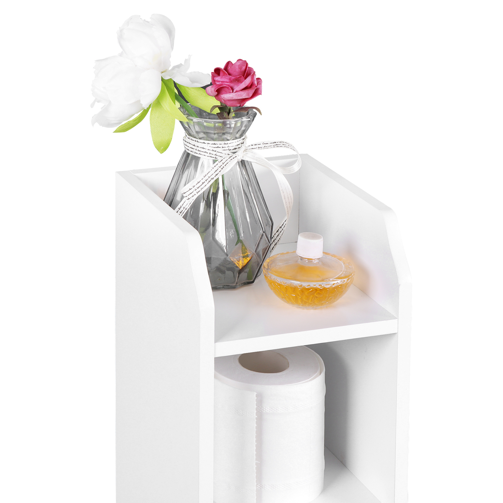 Small Bathroom Storage Cabinet White Floor Standing w/ Door & Shelves Storage