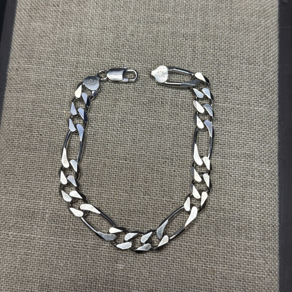 STERLING Silver Mens Figaro Bracelet 9"