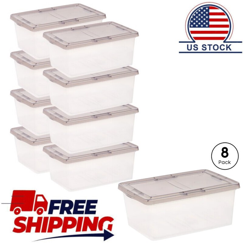 17-Qt Snap Top Clear Plastic Stackable Storage Tote Container Bin Box Set of 8
