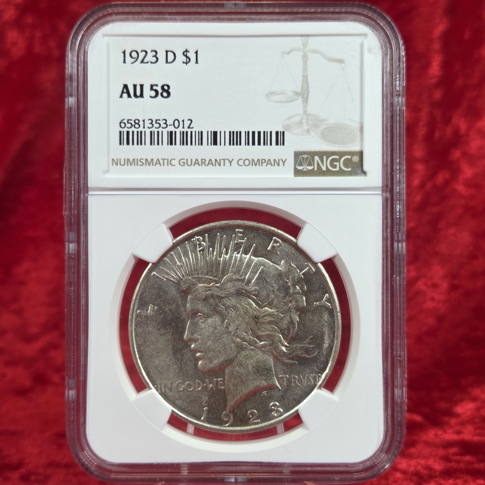 1923-D Peace Silver Dollar $1 NGC AU58