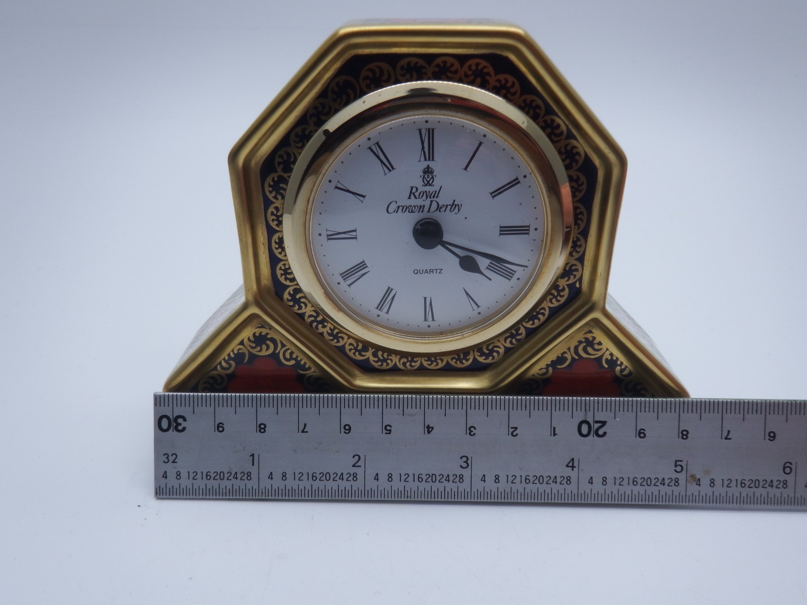 ROYAL CROWN DERBY 1128 SOLID GOLD BAND CLOCK 1ST QUALITY