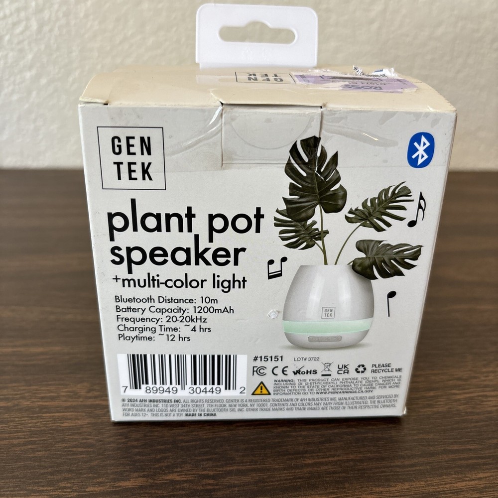 Gen Tek Plant Pot Bluetooth Wireless Speaker Multicolor