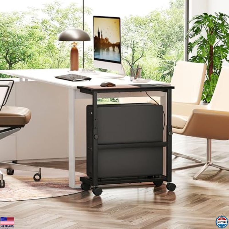 Snughome Height Adjustable Computer Tower Stand with Charging Station on Wheels
