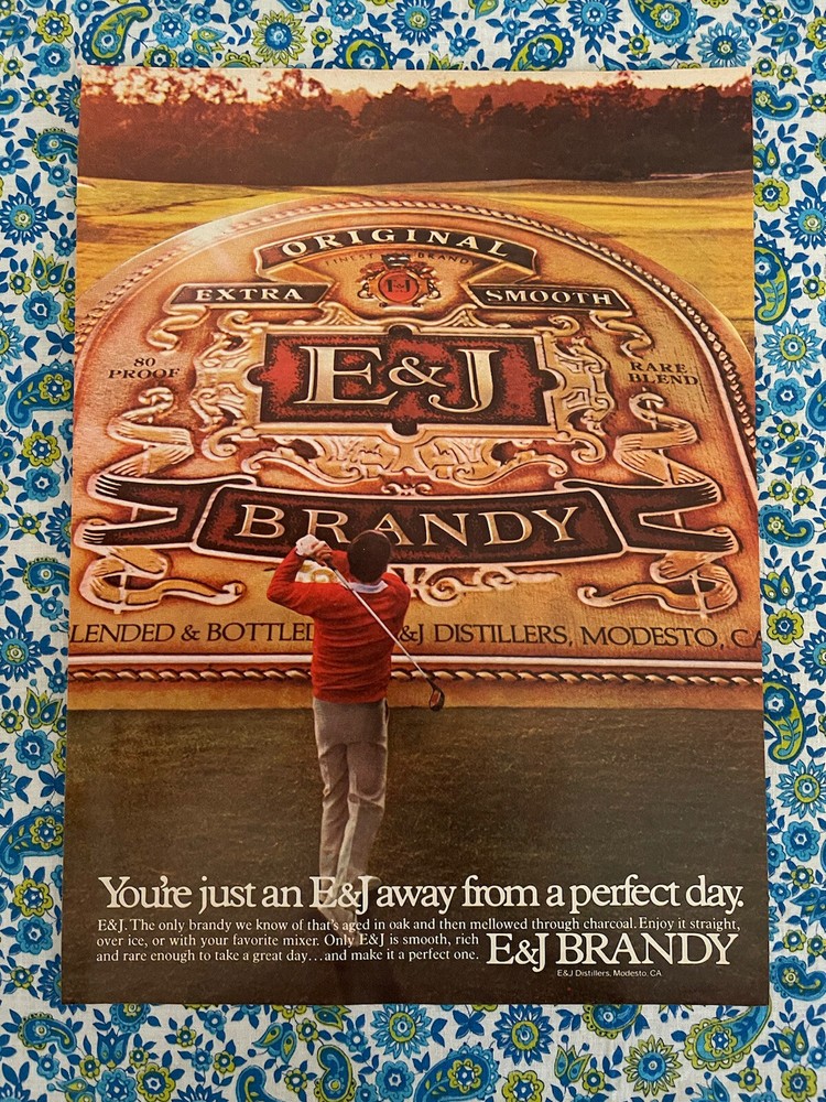 Vintage 1982 E & J Brandy Print Ad Sunset Golfer  Ad Only