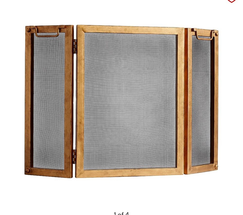 48" 3 Panel Pottery Barn Brass Fireplace Screen & Tool Set