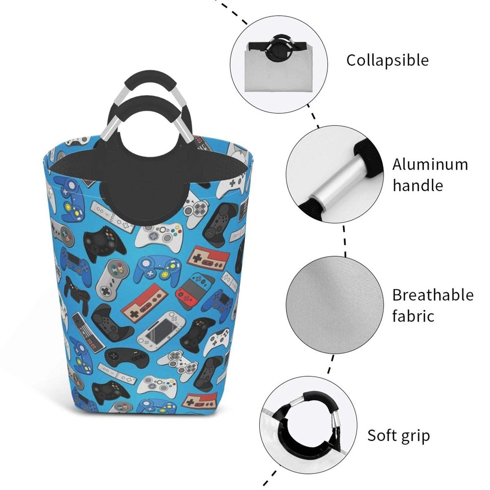 Video Game Controller Background Laundry Basket with Handles Laundry Hamper T...